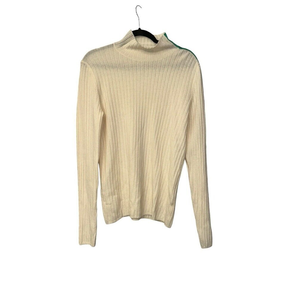 United Colors of Benetton Womens High Neck Sweater Green Stripe Cream‎ XL Wool